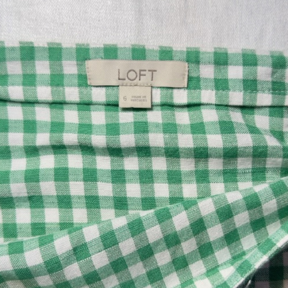 LOFT Womens Linen Green Gingham  Checkered Midi Skirt SIZE 6 - Picture 5 of 8